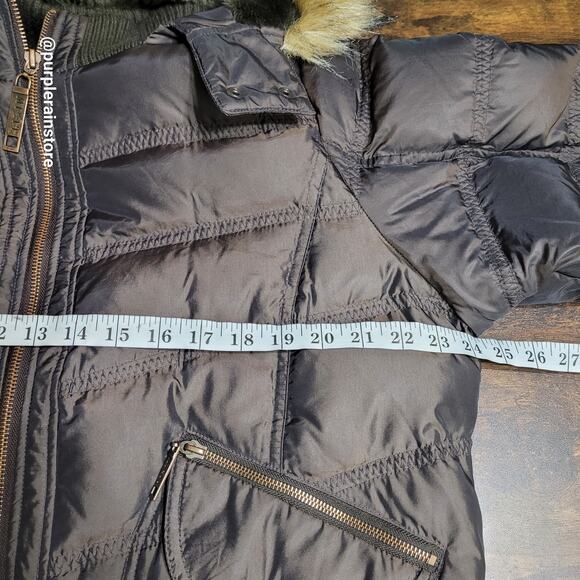 Vtg Y2K MIXIT Quilted Puffer Bomber Jacket Coat 1X Faux Fur Hood Brown Aviator - Picture 7 of 11